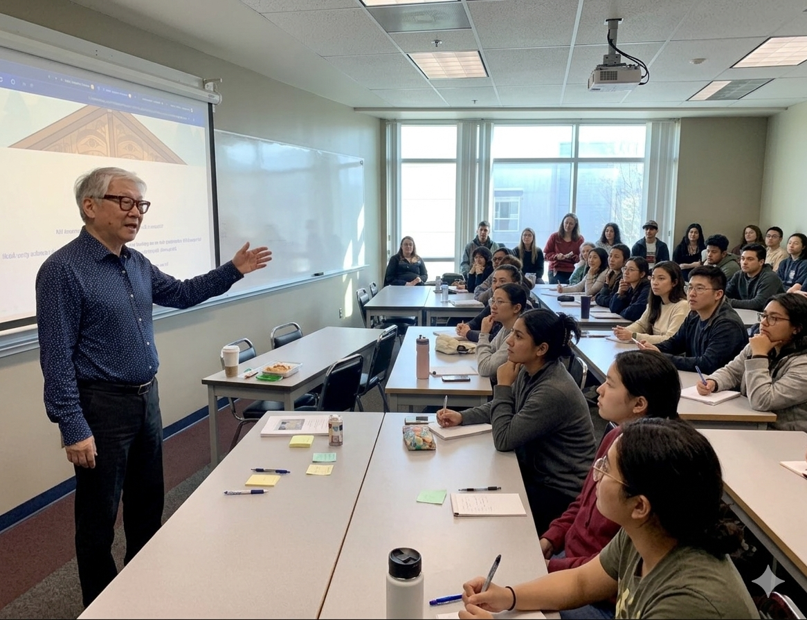 Michael Hwang teaching a classroom of students